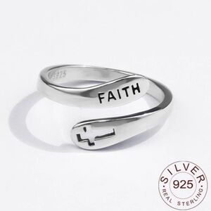 Set of THREE New 925 Sterling Silver Cross Faith Rings Adjustable